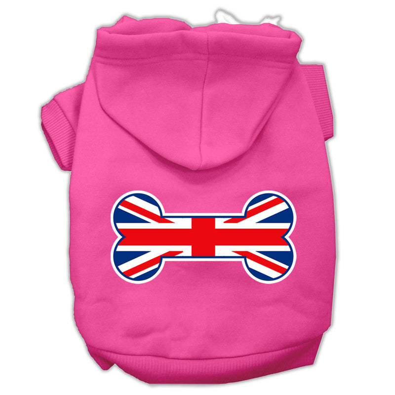 Bone Shaped United Kingdom (union Jack) Flag Screen Print Pet Hoodies Bright Pink Xs GreatEagleInc