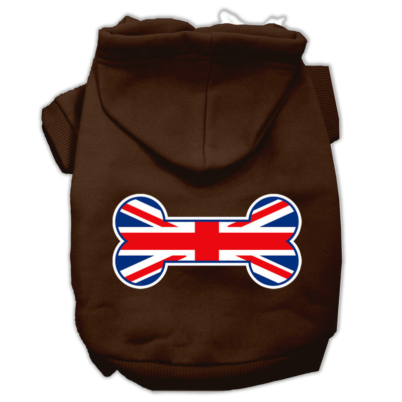 Bone Shaped United Kingdom (union Jack) Flag Screen Print Pet Hoodies Brown Size Xs GreatEagleInc