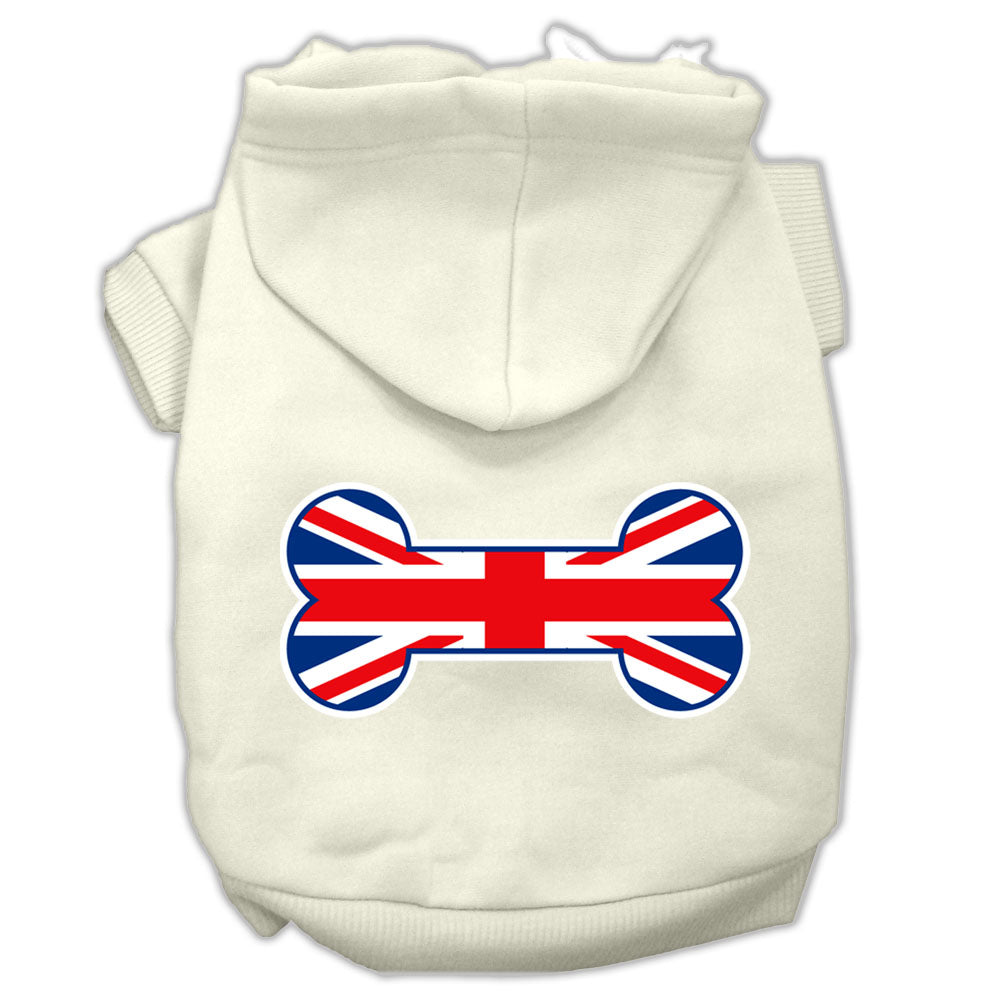 Bone Shaped United Kingdom (union Jack) Flag Screen Print Pet Hoodies Cream Size Xs GreatEagleInc