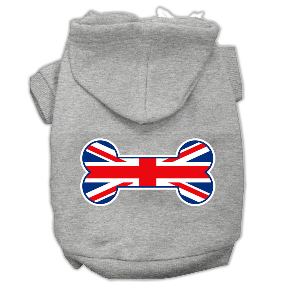 Bone Shaped United Kingdom (union Jack) Flag Screen Print Pet Hoodies Grey Xs GreatEagleInc