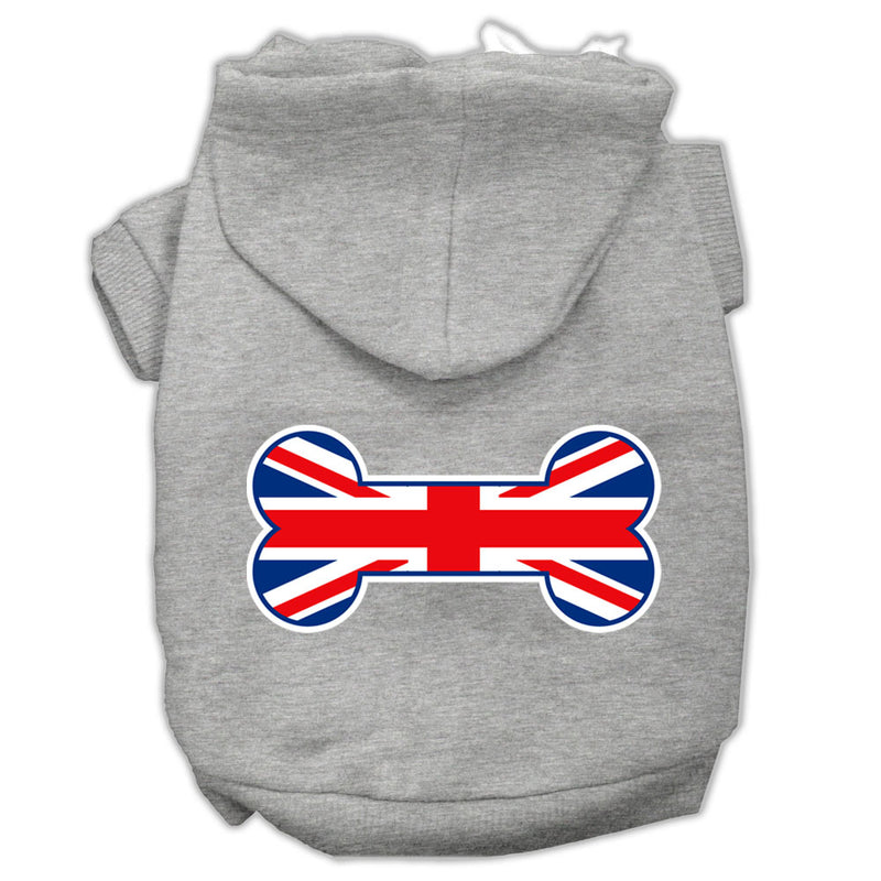 Bone Shaped United Kingdom (union Jack) Flag Screen Print Pet Hoodies Grey Xs GreatEagleInc