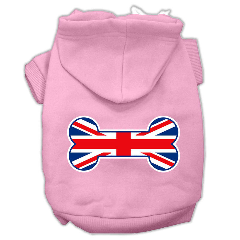 Bone Shaped United Kingdom (union Jack) Flag Screen Print Pet Hoodies Light Pink Size Xs GreatEagleInc