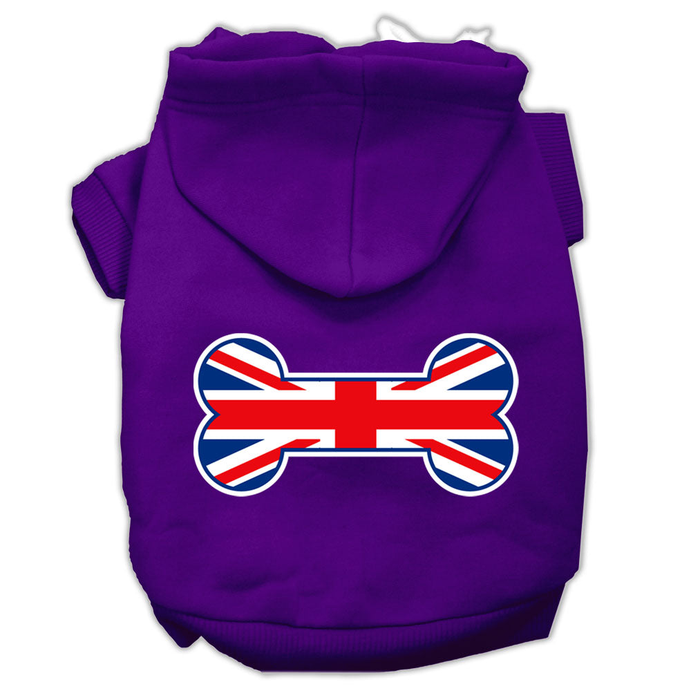 Bone Shaped United Kingdom (union Jack) Flag Screen Print Pet Hoodies Purple Size Xs GreatEagleInc