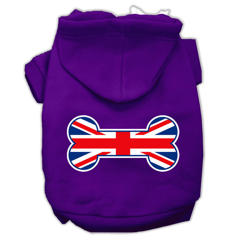 Bone Shaped United Kingdom (union Jack) Flag Screen Print Pet Hoodies Purple Size Xs GreatEagleInc