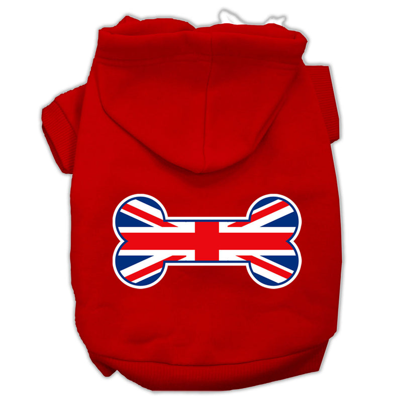 Bone Shaped United Kingdom (union Jack) Flag Screen Print Pet Hoodies Red Size Xxxl GreatEagleInc