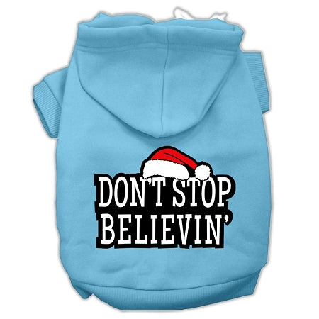 Don't Stop Believin' Screenprint Pet Hoodies Baby Blue Size S GreatEagleInc