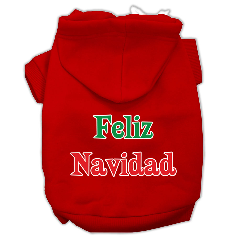 Feliz Navidad Screen Print Pet Hoodies Red Size L GreatEagleInc