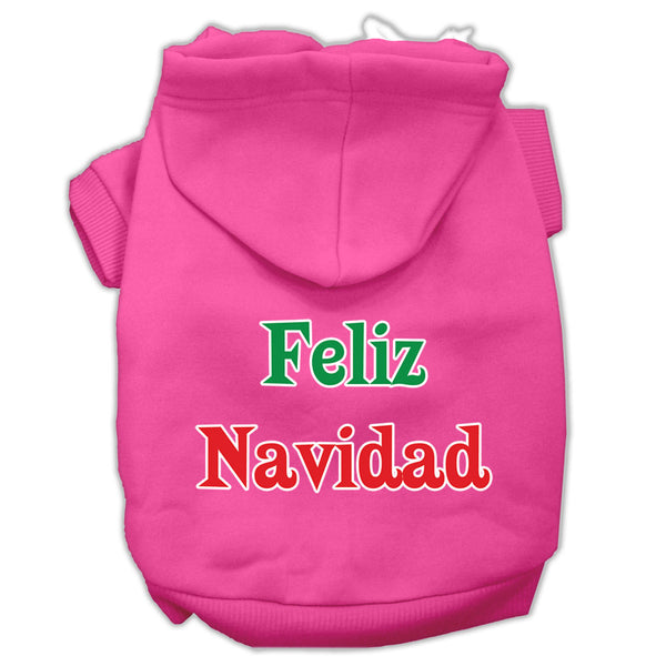 Feliz Navidad Screen Print Pet Hoodies Bright Pink M GreatEagleInc