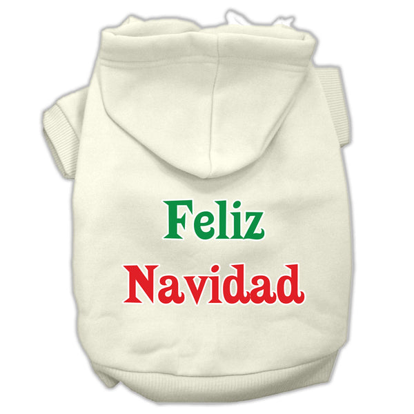 Feliz Navidad Screen Print Pet Hoodies Cream Size S GreatEagleInc