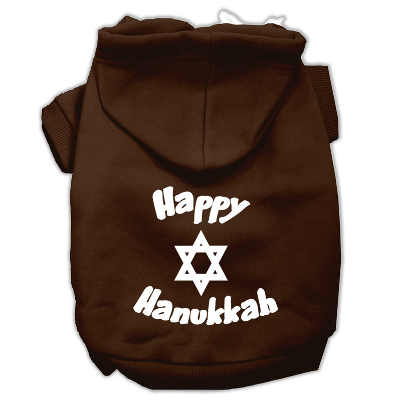 Happy Hanukkah Screen Print Pet Hoodies Brown Size Lg GreatEagleInc