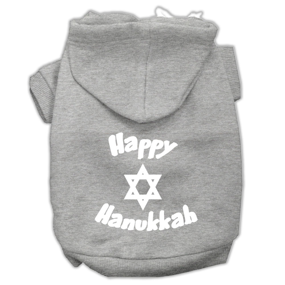 Happy Hanukkah Screen Print Pet Hoodies Grey Size Med GreatEagleInc