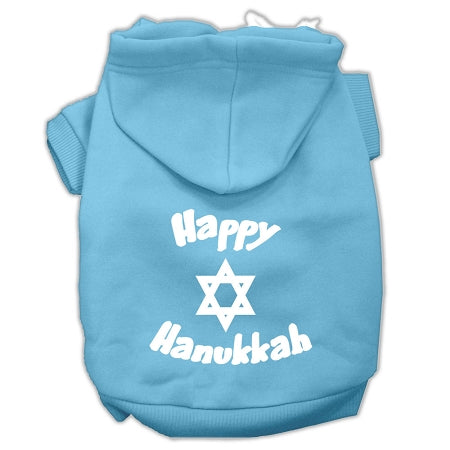 Happy Hanukkah Screen Print Pet Hoodies Baby Blue Size Xs GreatEagleInc