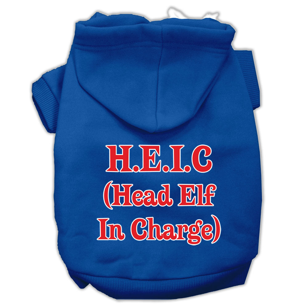 Head Elf In Charge Screen Print Pet Hoodies Blue Size Lg GreatEagleInc