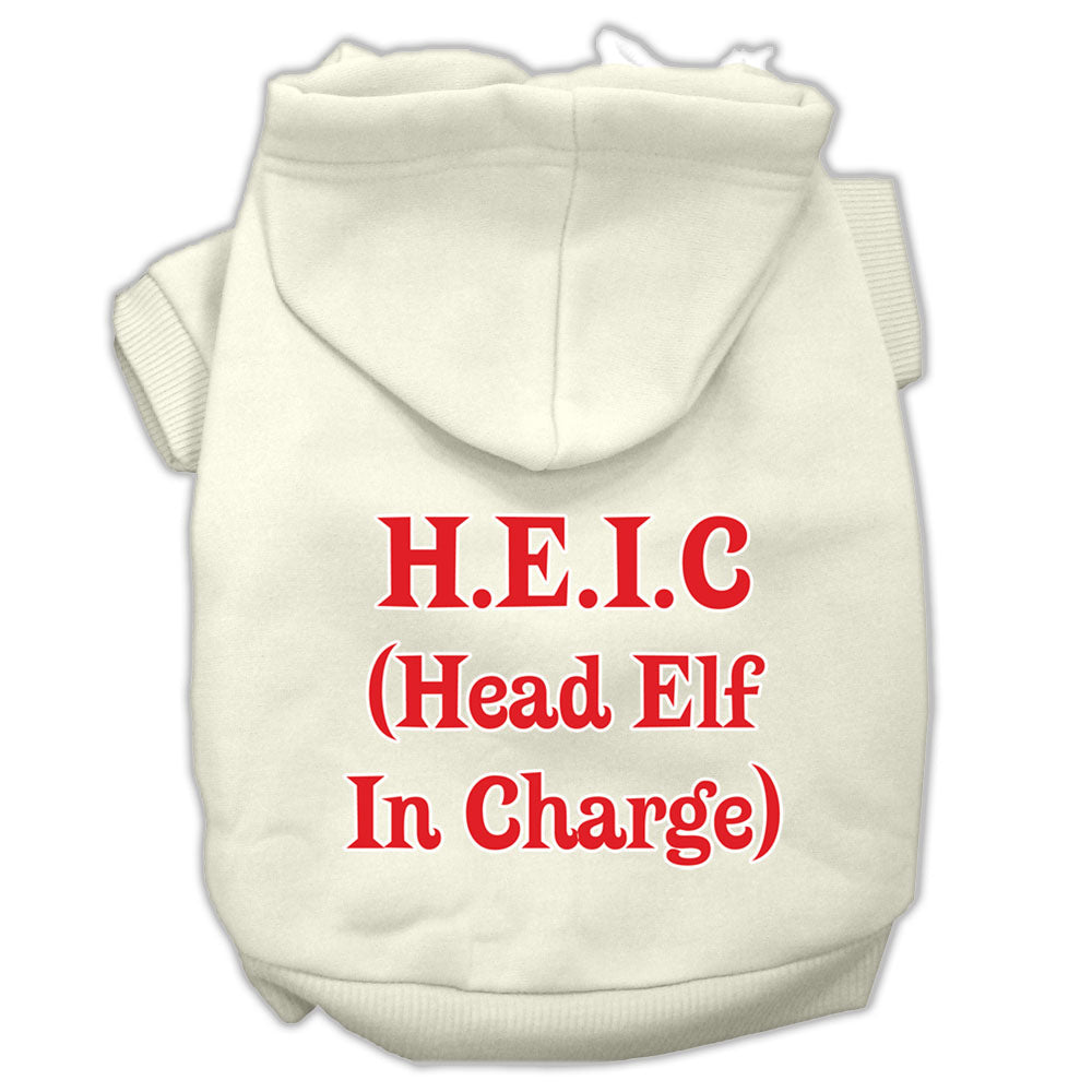 Head Elf In Charge Screen Print Pet Hoodies Cream Size Lg GreatEagleInc