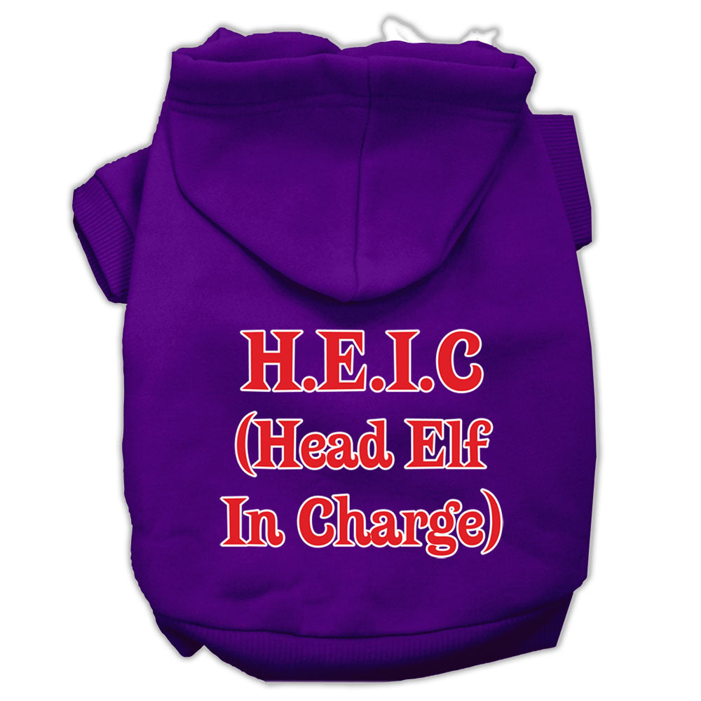 Head Elf In Charge Screen Print Pet Hoodies Purple Size Lg GreatEagleInc