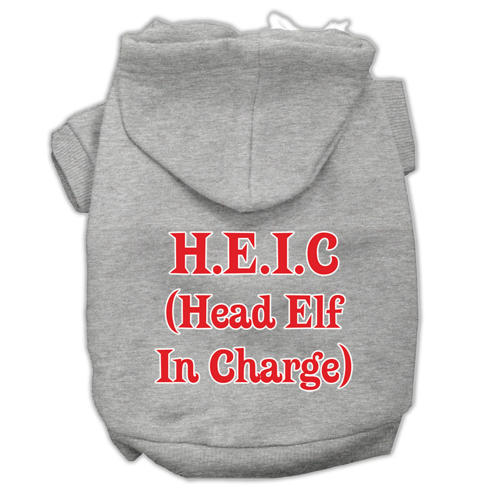 Head Elf In Charge Screen Print Pet Hoodies Grey Size Med GreatEagleInc