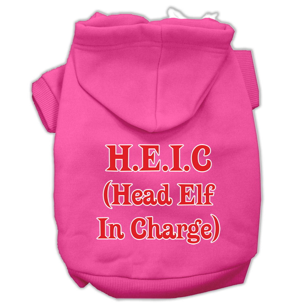 Head Elf In Charge Screen Print Pet Hoodies Bright Pink Size Sm GreatEagleInc