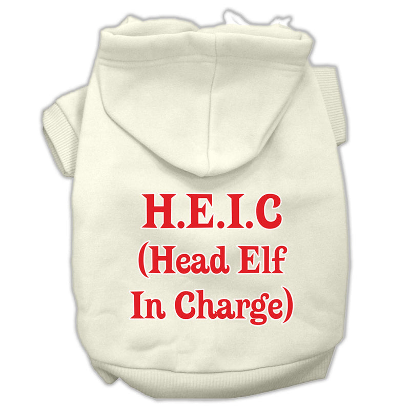 Head Elf In Charge Screen Print Pet Hoodies Cream Size Sm GreatEagleInc