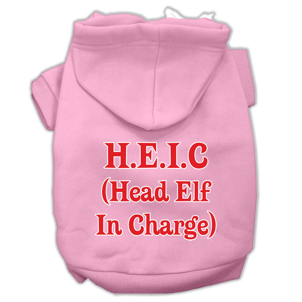 Head Elf In Charge Screen Print Pet Hoodies Light Pink Size Sm GreatEagleInc