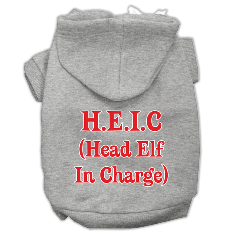 Head Elf In Charge Screen Print Pet Hoodies Grey Size Xl GreatEagleInc