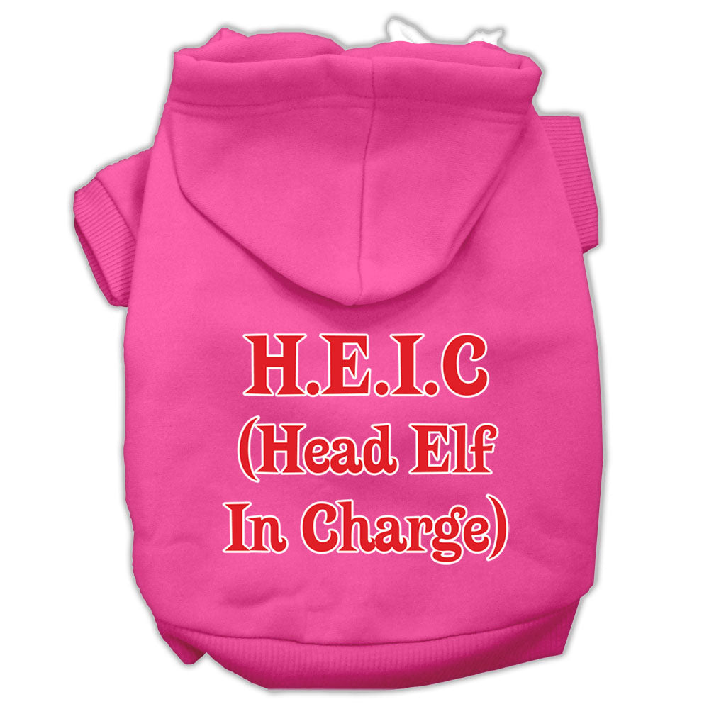 Head Elf In Charge Screen Print Pet Hoodies Bright Pink Size Xs GreatEagleInc