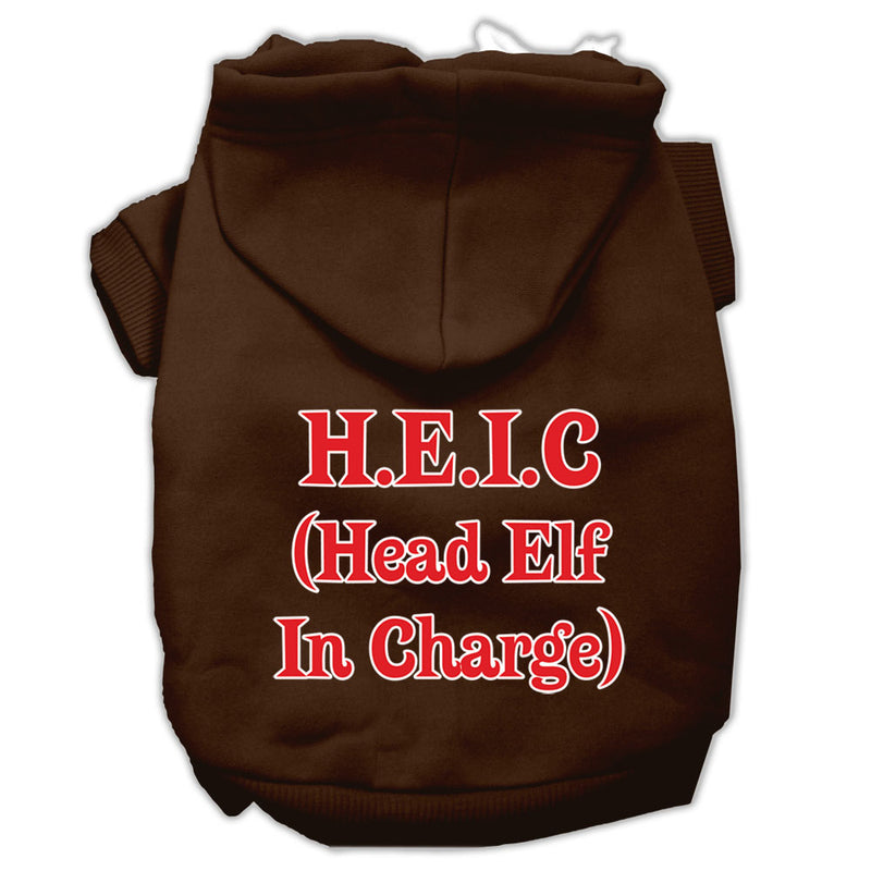 Head Elf In Charge Screen Print Pet Hoodies Brown Size Xs GreatEagleInc