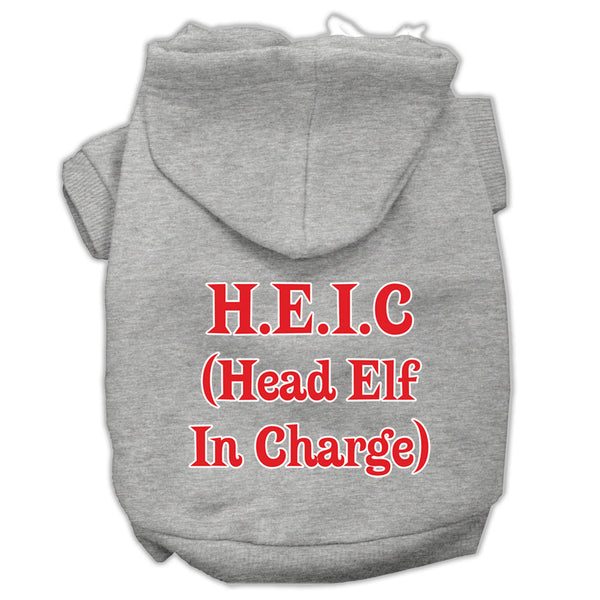 Head Elf In Charge Screen Print Pet Hoodies Grey Size Xs GreatEagleInc