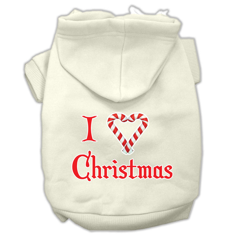 I Heart Christmas Screen Print Pet Hoodies Cream Size Lg GreatEagleInc