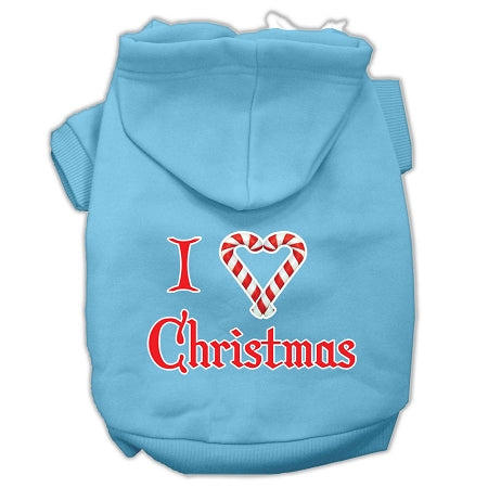 I Heart Christmas Screen Print Pet Hoodies Baby Blue Size Med GreatEagleInc