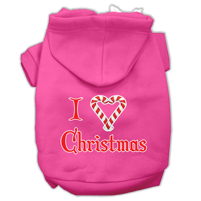 I Heart Christmas Screen Print Pet Hoodies Bright Pink Size Med GreatEagleInc