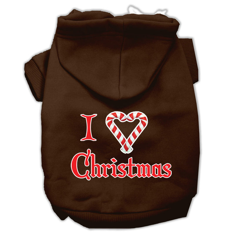 I Heart Christmas Screen Print Pet Hoodies Brown Size Med GreatEagleInc