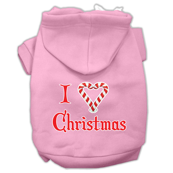 I Heart Christmas Screen Print Pet Hoodies Light Pink Size Xs GreatEagleInc