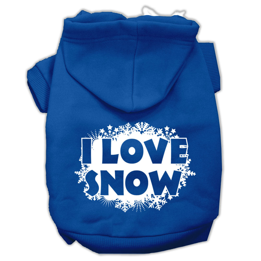 I Love Snow Screenprint Pet Hoodies Blue Size Lg GreatEagleInc