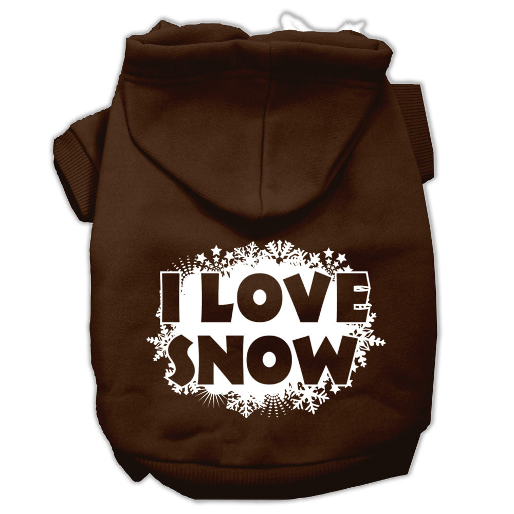 I Love Snow Screenprint Pet Hoodies Brown Size Lg GreatEagleInc