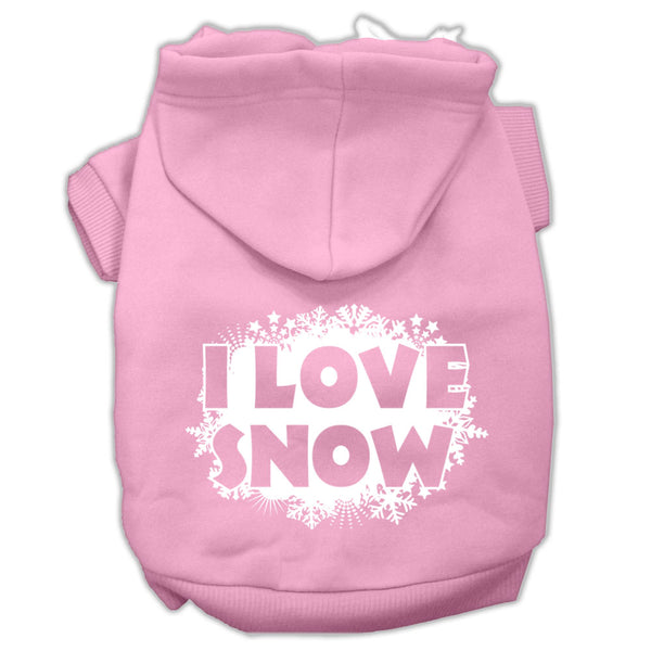 I Love Snow Screenprint Pet Hoodies Light Pink Size L GreatEagleInc