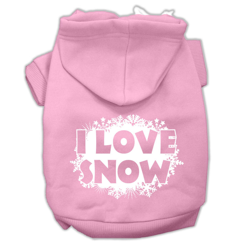 I Love Snow Screenprint Pet Hoodies Light Pink Size L GreatEagleInc