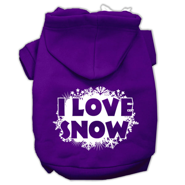 I Love Snow Screenprint Pet Hoodies Purple Size L GreatEagleInc