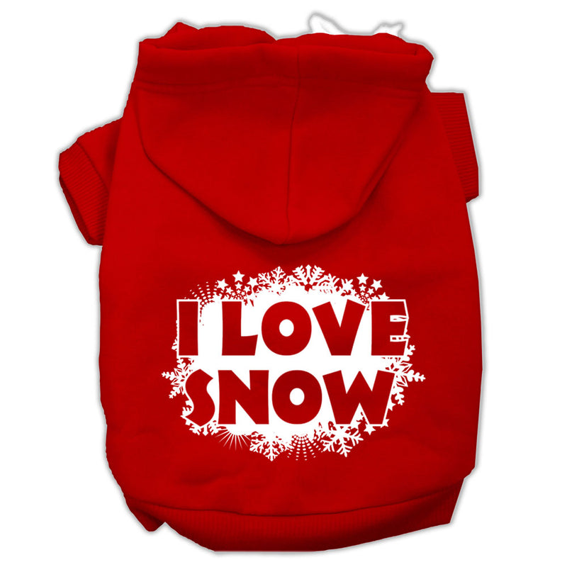 I Love Snow Screenprint Pet Hoodies Red Size L GreatEagleInc