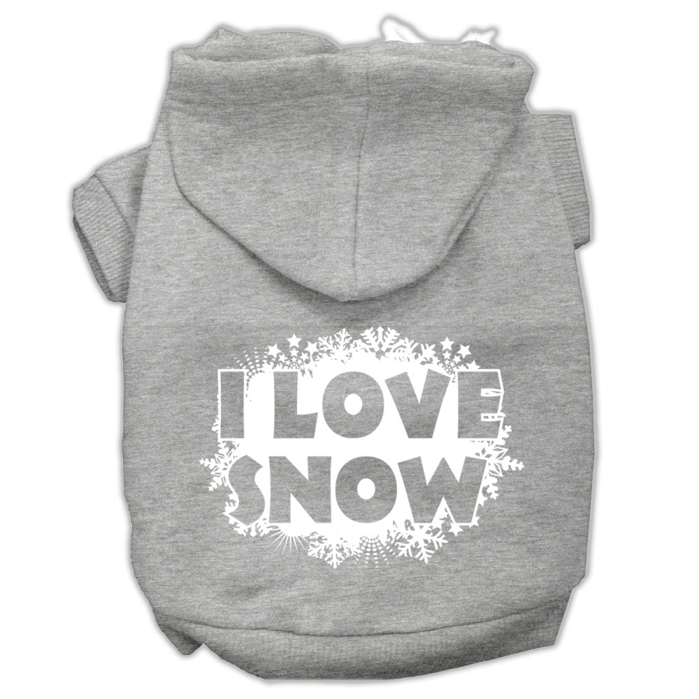 I Love Snow Screenprint Pet Hoodies Grey Size S GreatEagleInc