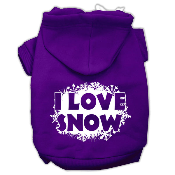 I Love Snow Screenprint Pet Hoodies Purple Size Xl GreatEagleInc