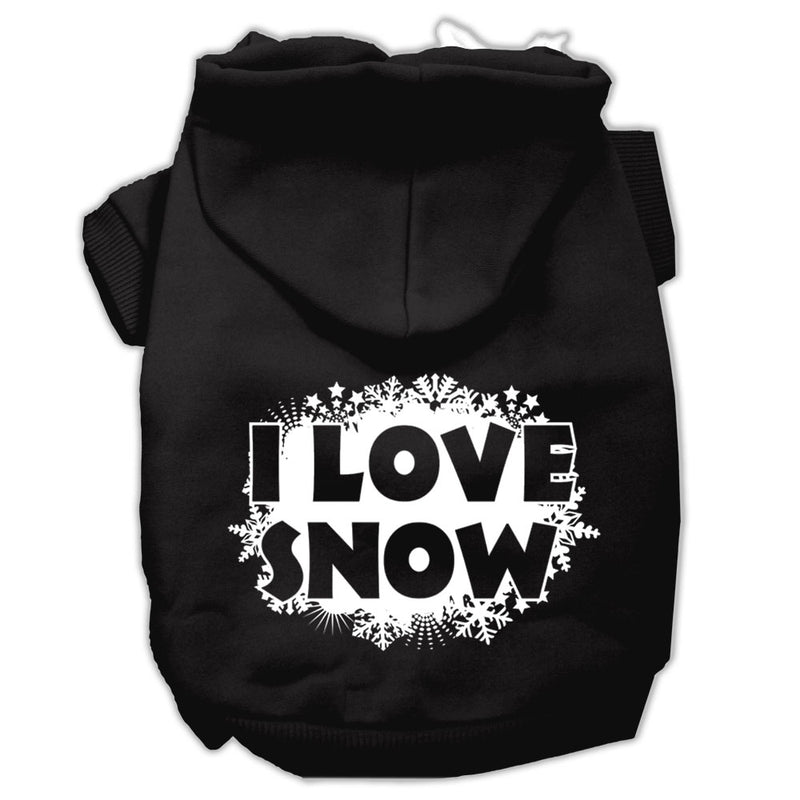 I Love Snow Screenprint Pet Hoodies Black Size Xs GreatEagleInc