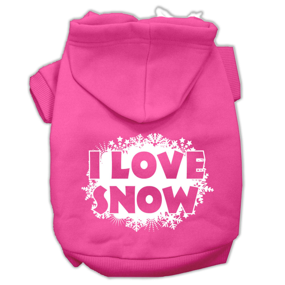 I Love Snow Screenprint Pet Hoodies Bright Pink Size Xs GreatEagleInc