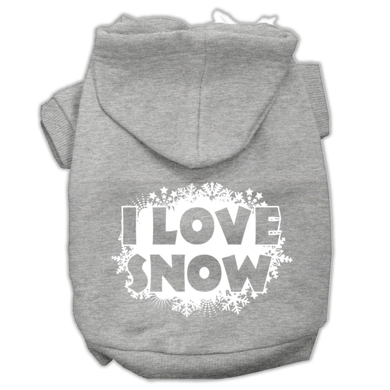 I Love Snow Screenprint Pet Hoodies Grey Size Xs GreatEagleInc