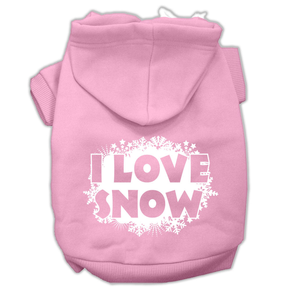 I Love Snow Screenprint Pet Hoodies Light Pink Size Xs GreatEagleInc