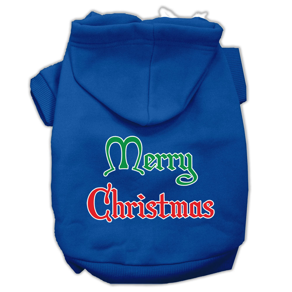 Merry Christmas Screen Print Pet Hoodies Blue Size Med GreatEagleInc