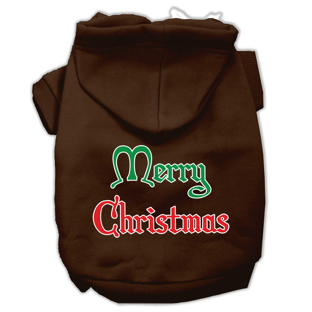 Merry Christmas Screen Print Pet Hoodies Brown Size Med GreatEagleInc