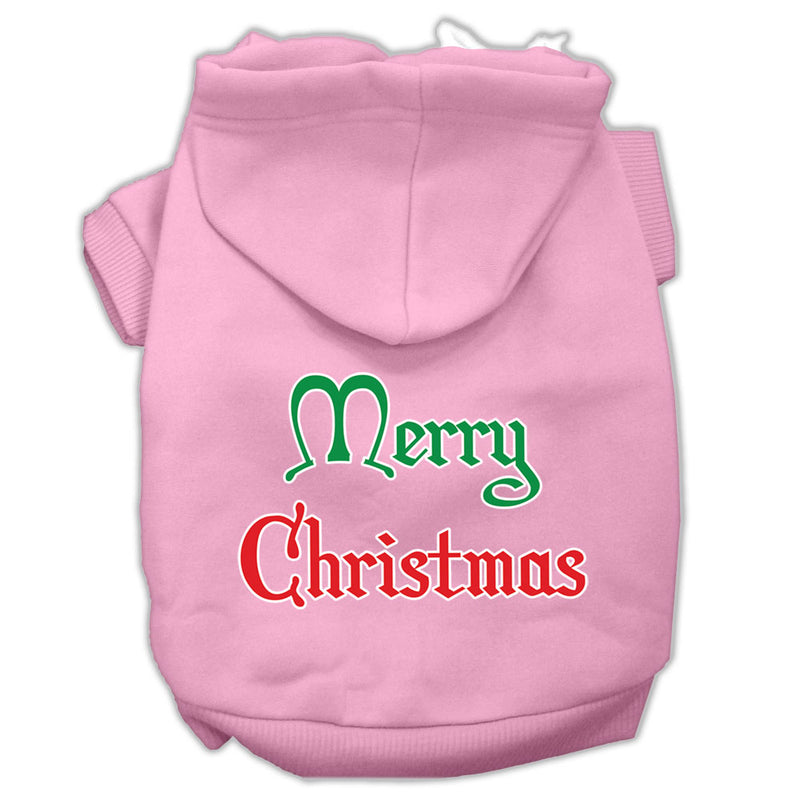Merry Christmas Screen Print Pet Hoodies Light Pink Size Sm GreatEagleInc