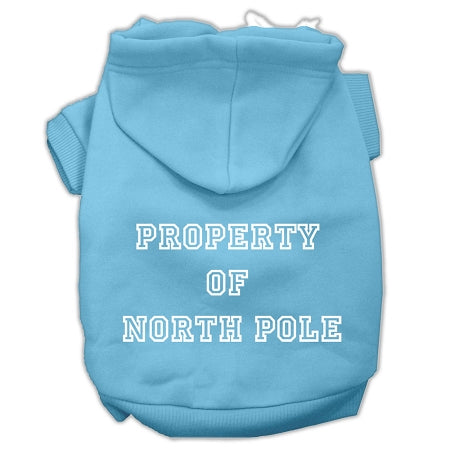 Property Of North Pole Screen Print Pet Hoodies Baby Blue Size M GreatEagleInc