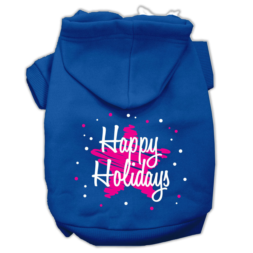 Scribble Happy Holidays Screenprint Pet Hoodies Blue Size L GreatEagleInc