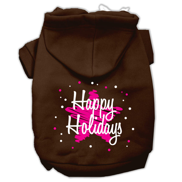 Scribble Happy Holidays Screenprint Pet Hoodies Brown Size L GreatEagleInc